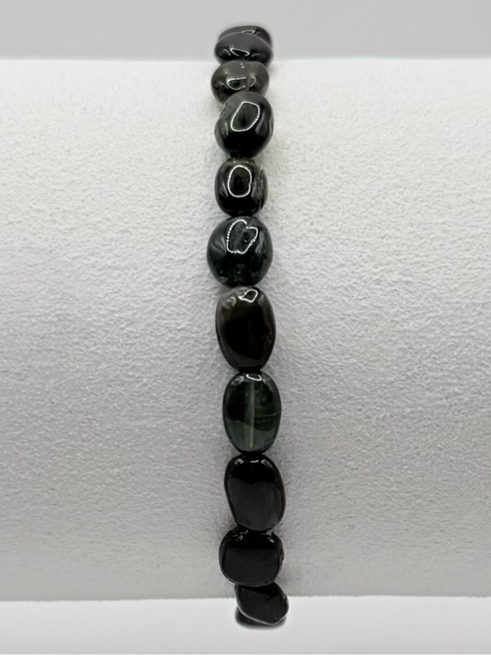 Dark Green Tourmaline Semi-Precious Bead Stretch Bracelet
